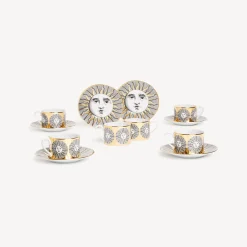 Tea And Coffee Sets<Fornasetti Set 6 Tea Cups Sole White/Black/Gold