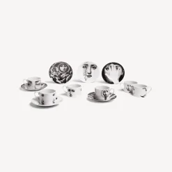 Tea And Coffee Sets<Fornasetti Set 6 Tea Cups Tema E Variazioni White/Black
