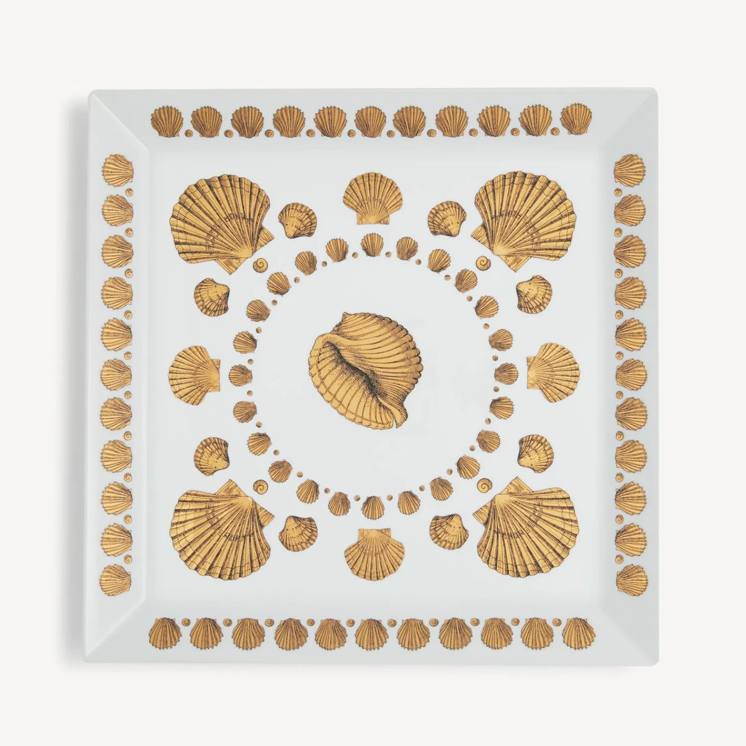 Decorative Trays<Fornasetti Square Tray Giro Di Conchiglie White/Black/Gold