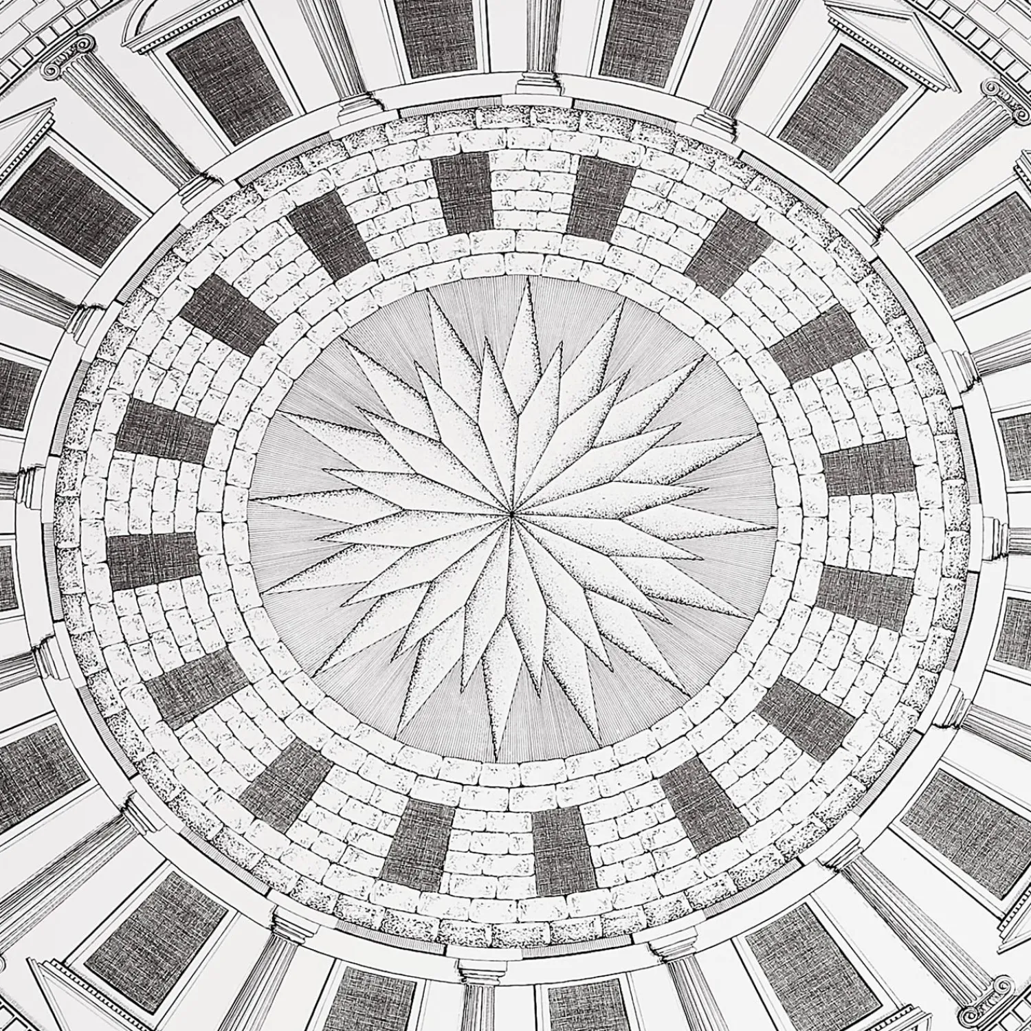 Tables<Fornasetti Table Top Cortile White/Black