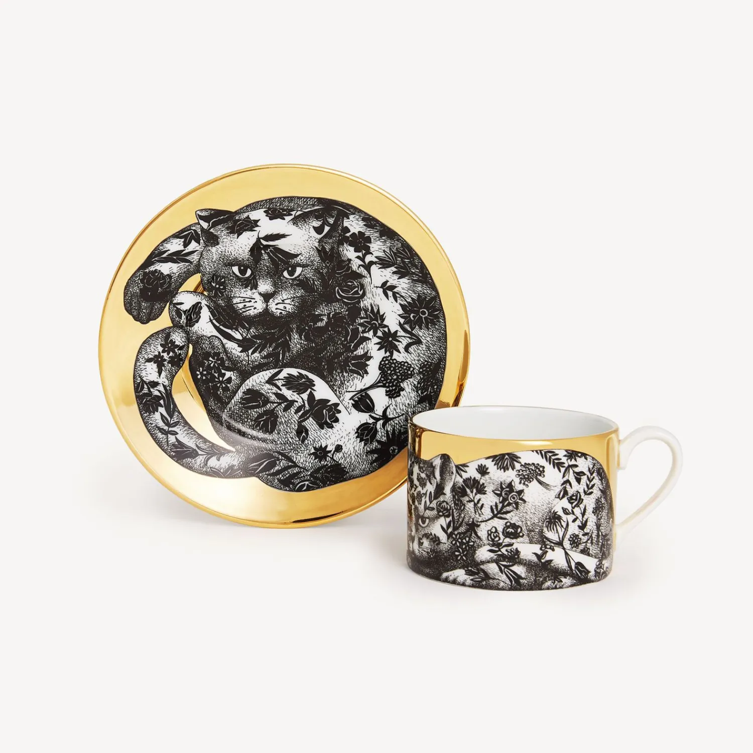Tea And Coffee Sets<Fornasetti Tea Cup High Fidelity Fiorato White/Black/Gold