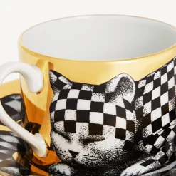 Tea And Coffee Sets<Fornasetti Tea Cup High Fidelity Quadrettato White/Black/Gold