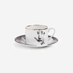 Tea And Coffee Sets<Fornasetti Tea Cup Tema E Variazioni Mano White/Black/Gold