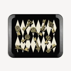 Decorative Trays And Pliants<Fornasetti Tray Chiavi E Rombi White/Black/Gold
