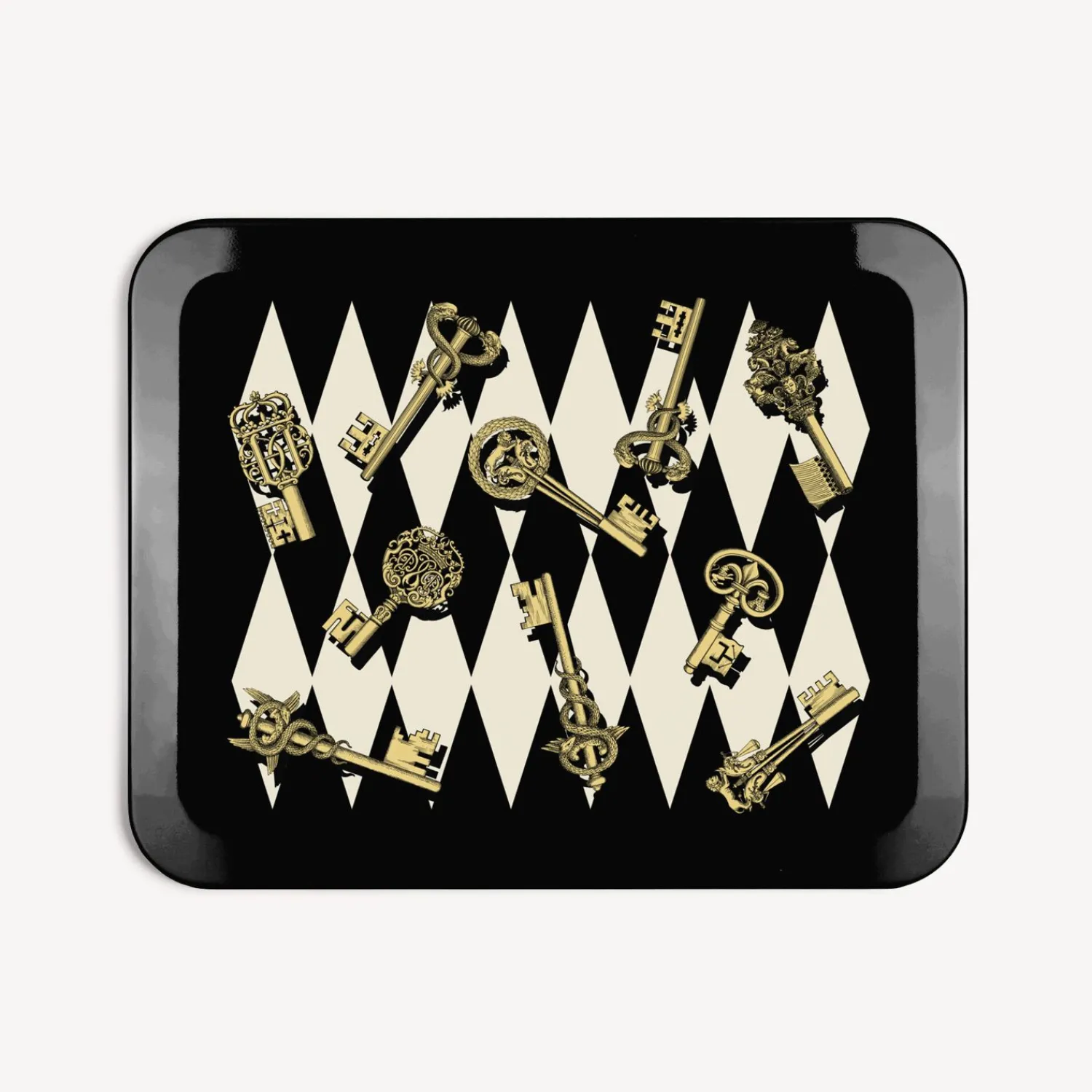 Decorative Trays And Pliants<Fornasetti Tray Chiavi E Rombi White/Black/Gold