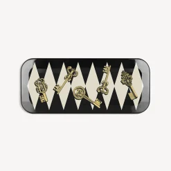 Decorative Trays And Pliants<Fornasetti Tray Chiavi Gold And Rombi White/Black/Gold