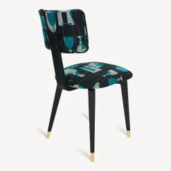 Chairs<Fornasetti Upholstered Chair Bottiglie Cocktail Black/White/Light Blue