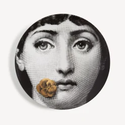 Flowers<Fornasetti Wall Plate Tema E Variazioni N.137 White/Black/Gold