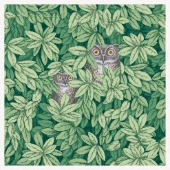 Wallpaper<Fornasetti Wallpaper Foglie E Civette Forest Green