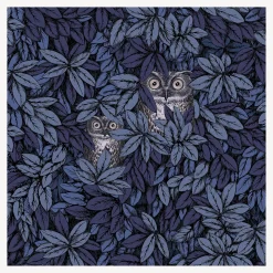 Wallpaper<Fornasetti Wallpaper Foglie E Civette Midnight