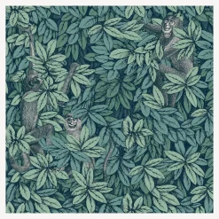 Wallpaper<Fornasetti Wallpaper Foglie E Scimmie Viridian