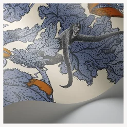 Wallpaper<Fornasetti Wallpaper Frutto Proibito Cerulean And Orange On White