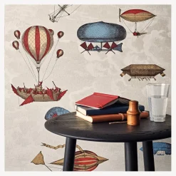 Wallpaper<Fornasetti Wallpaper Macchine Volanti (2-Roll Set) Stone, Rouge/Blue