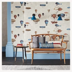 Wallpaper<Fornasetti Wallpaper Macchine Volanti (2-Roll Set) Stone, Rouge/Blue