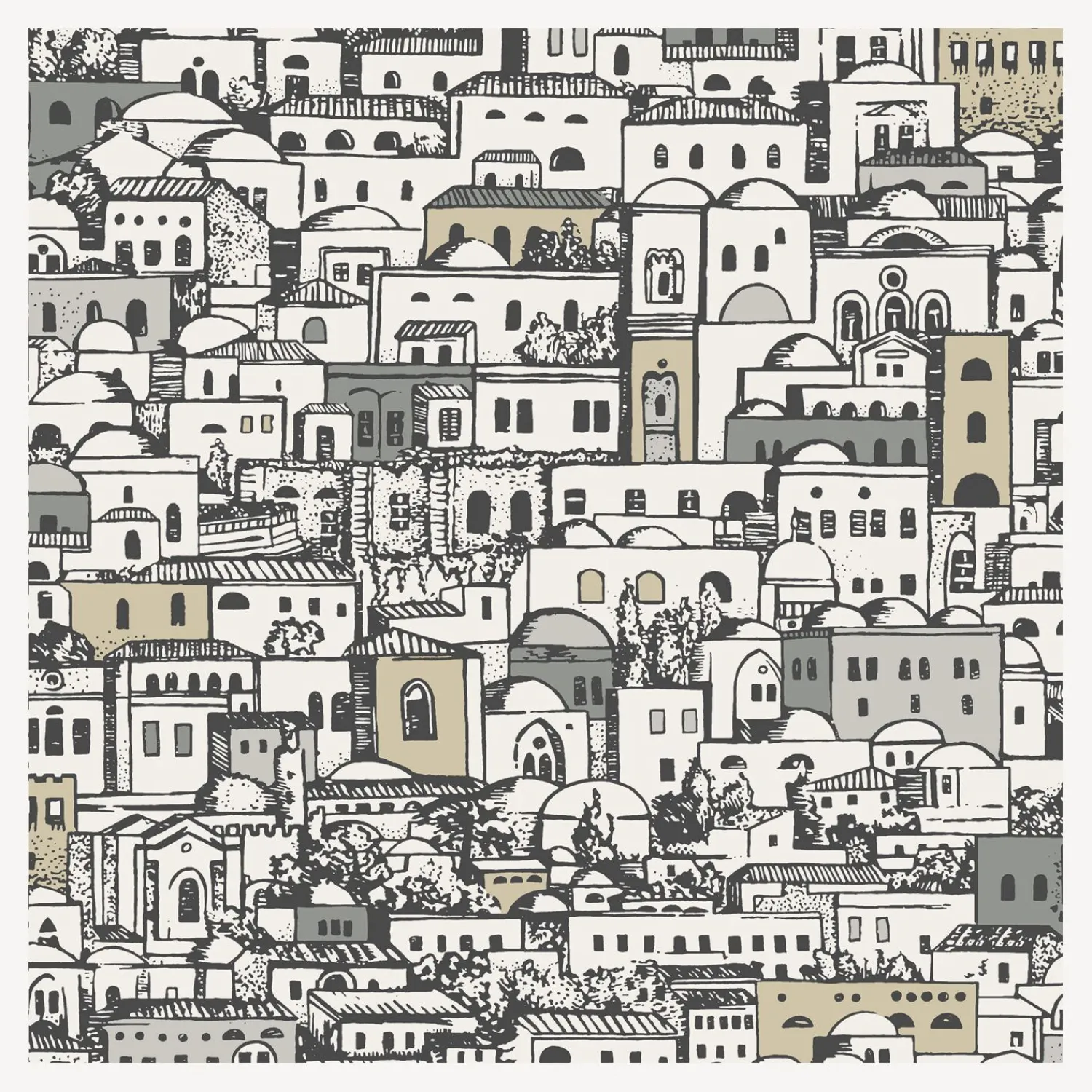 Wallpaper<Fornasetti Wallpaper Mediterranea White And Metallic