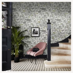 Wallpaper<Fornasetti Wallpaper Mediterranea White And Metallic