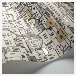 Wallpaper<Fornasetti Wallpaper Mediterranea White And Metallic