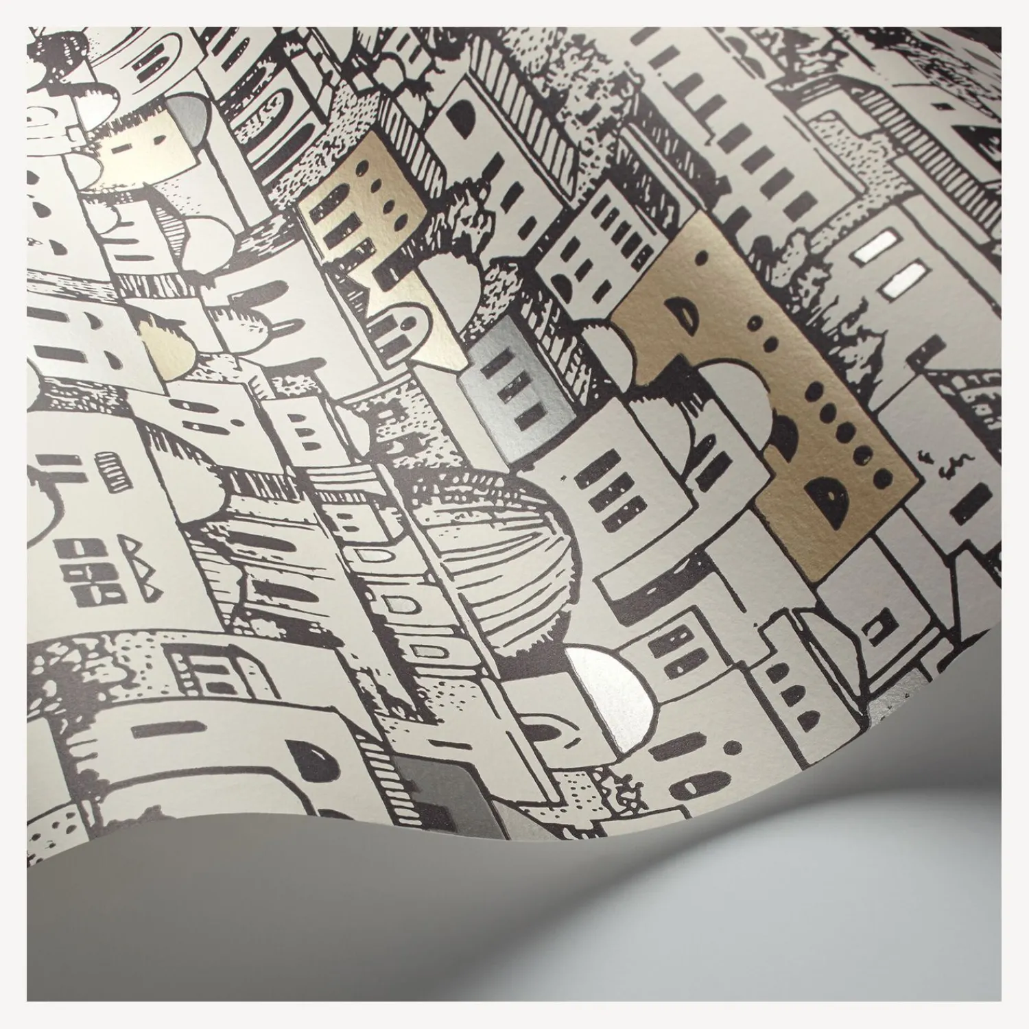 Wallpaper<Fornasetti Wallpaper Mediterranea White And Metallic