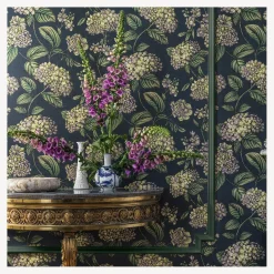 Wallpaper<Fornasetti Wallpaper Ramo Di Ortensia Lime And Purple On Ink