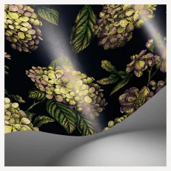 Wallpaper<Fornasetti Wallpaper Ramo Di Ortensia Lime And Purple On Ink