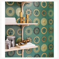 Wallpaper<Fornasetti Wallpaper Soli Emerald And Gold