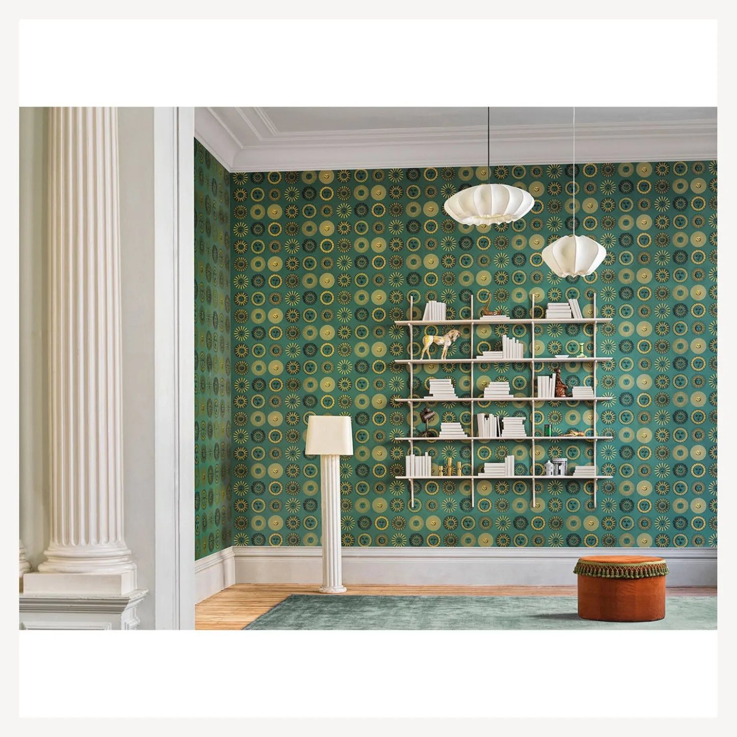 Wallpaper<Fornasetti Wallpaper Soli Emerald And Gold