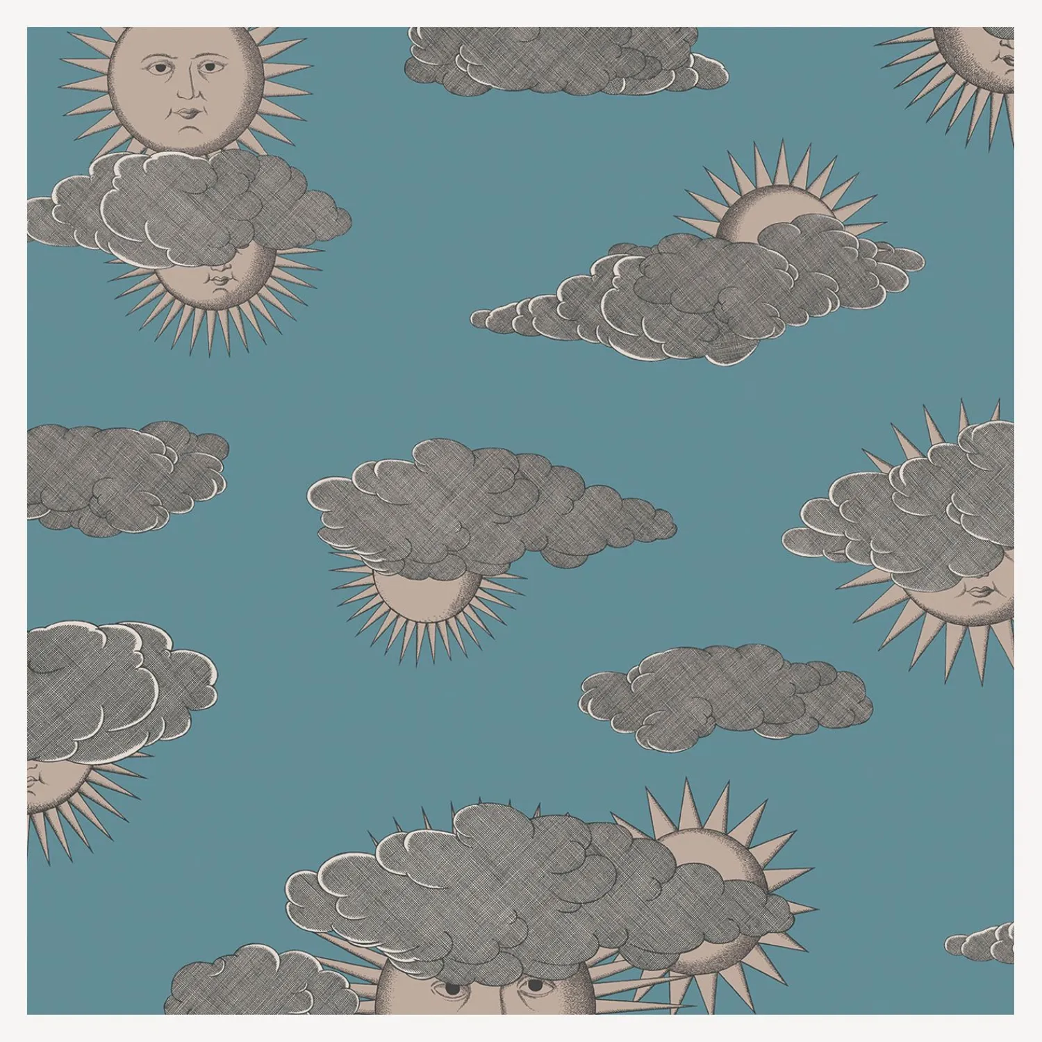 Wallpaper<Fornasetti Wallpaper Soli E Nuvole Teal & Rose Gold