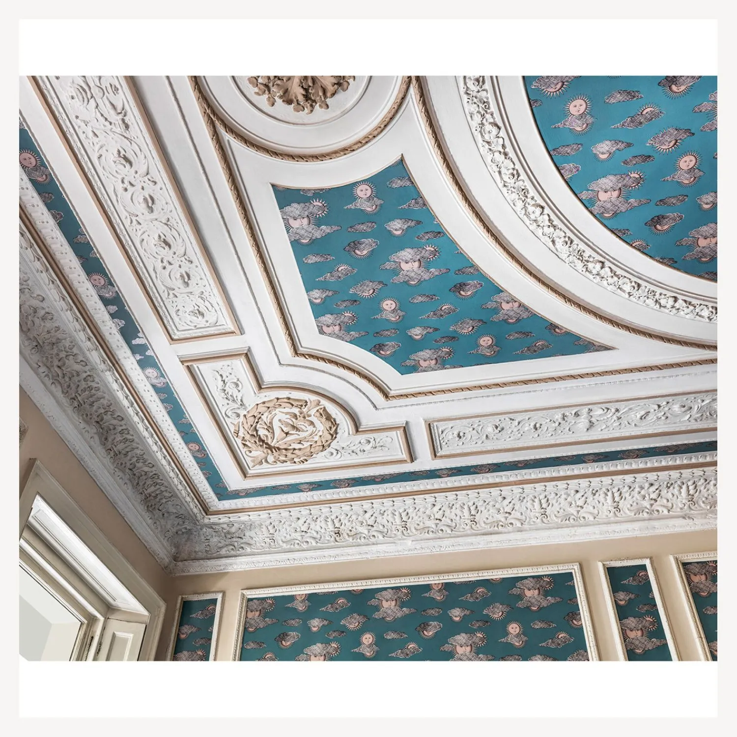 Wallpaper<Fornasetti Wallpaper Soli E Nuvole Teal & Rose Gold
