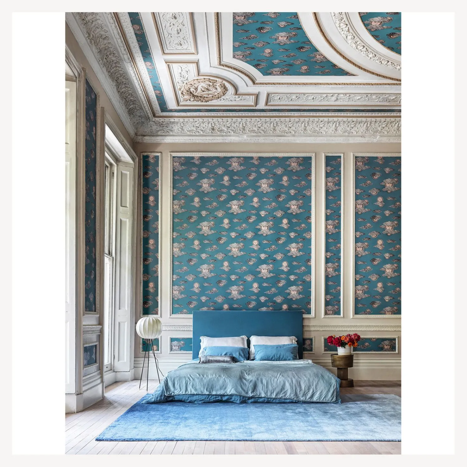 Wallpaper<Fornasetti Wallpaper Soli E Nuvole Teal & Rose Gold