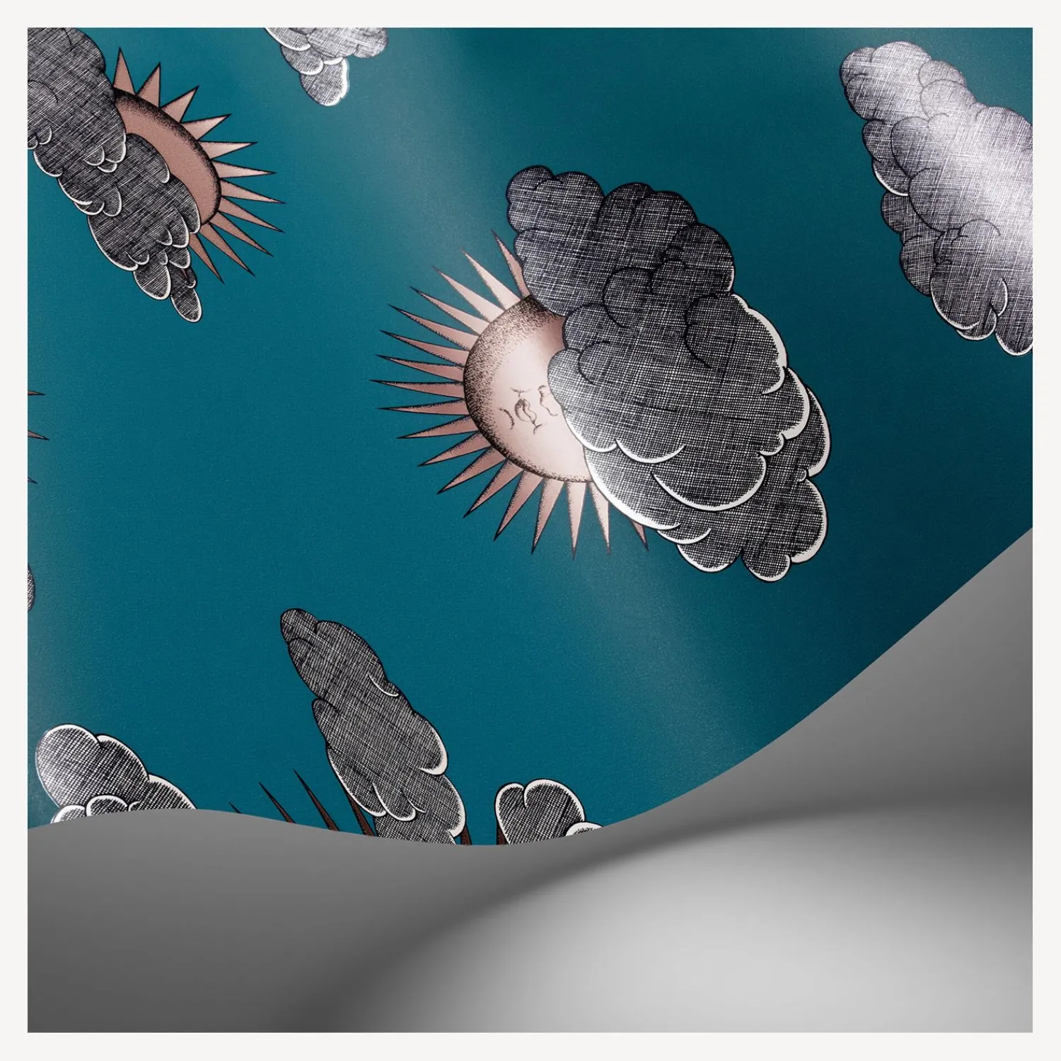 Wallpaper<Fornasetti Wallpaper Soli E Nuvole Teal & Rose Gold